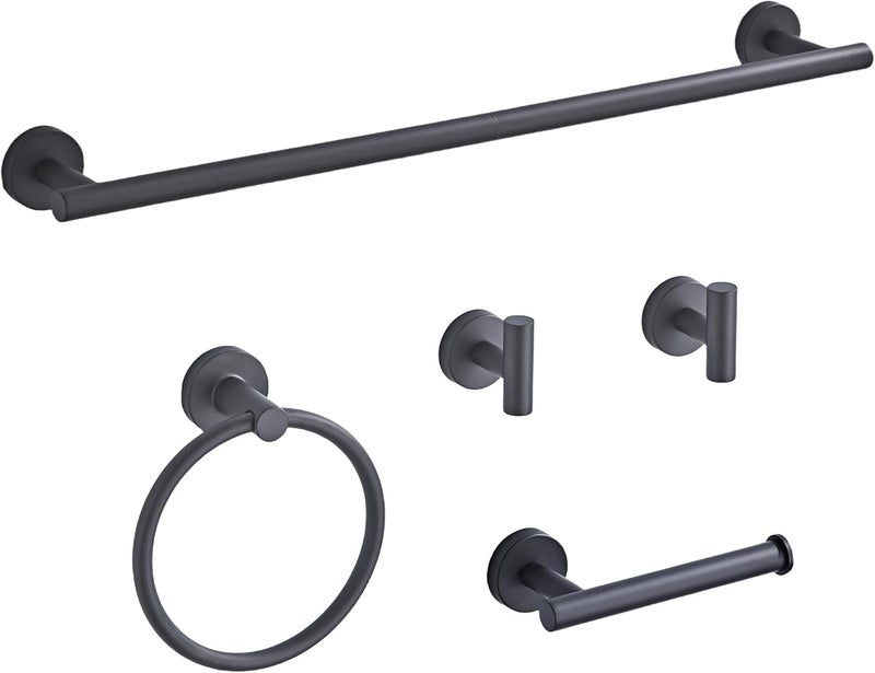 KUUBTH Matte Black Bathroom Hardware Set 5 Piece with Towel Racks for Bathroom, SUS304 Stainless Steel Bath Towel Bar Set, 24 Inch Wall Mounted Accessories Kit… - Image 1